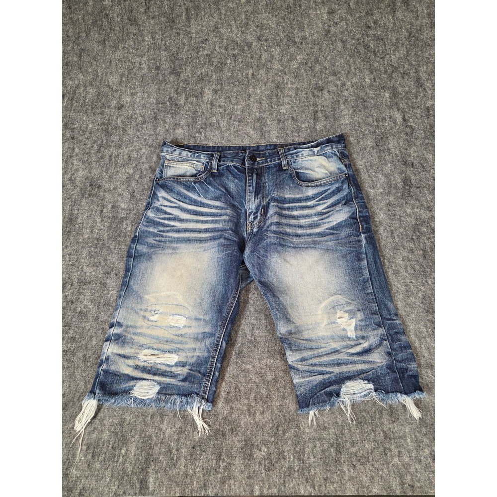 Mens 36 Jean Shorts Distressed Frayed Raw Hem Denim Jorts Streetwear Smoke Rise